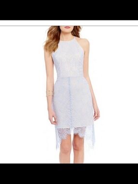 *BNWT* Stunning Baby Blue Lace Overlay High-Low Halter Dress